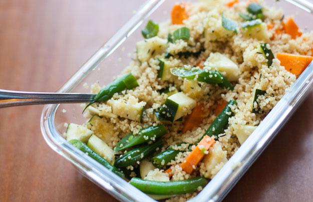 Photo of Couscous Vegetable Pilaf in a glass baking dish