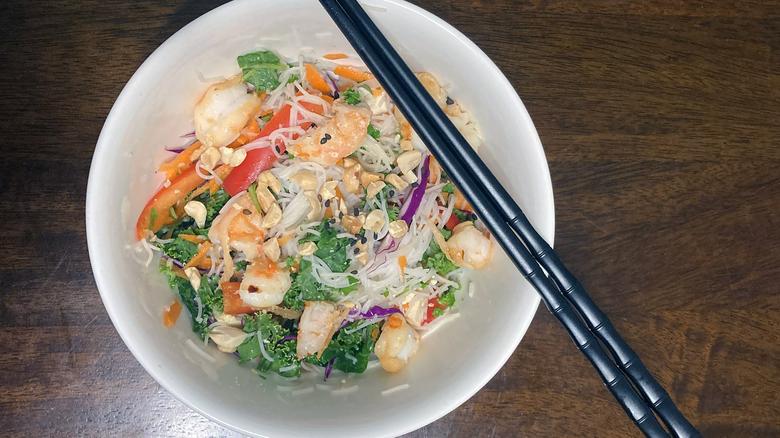 Photo of prepared rainbow noodle salad