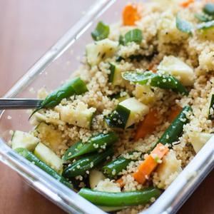 Photo of Couscous Vegetable Pilaf in a glass baking dish