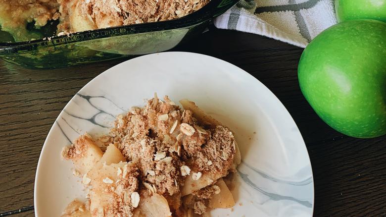 Photo of oatmeal apple crisp on a plate