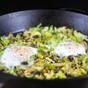 Eggs, hash, and brussels sprout