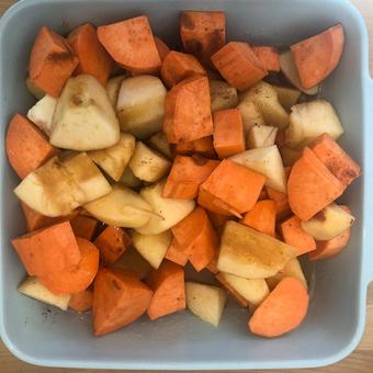 Ingredients added to a baking dish