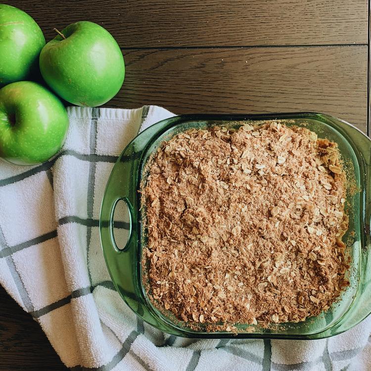 Photo of apple oatmeal crisp after it was baked until golden brown