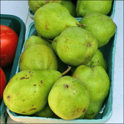 Photo of a basket of pears