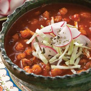 Photo of pozole in a bowl