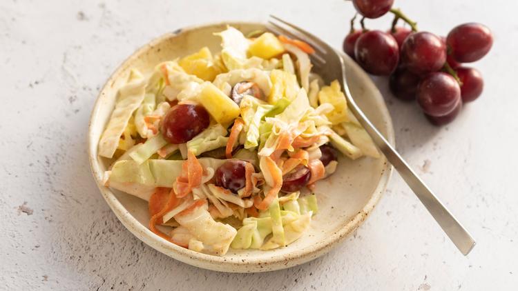 Crazy COOLslaw with fork and grapes