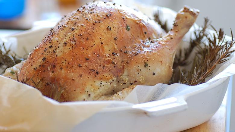 Photo of a whole baked chicken