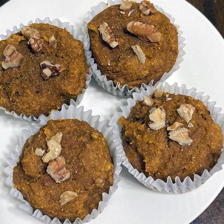 Photo of prepared pumpkin walnut muffins