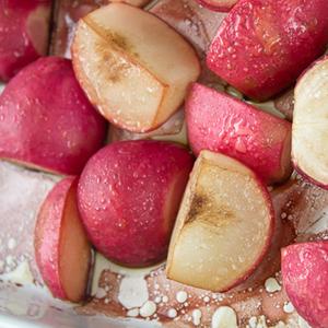 A pan of roasted radishes